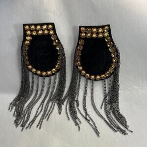 Vtg Style shoulder jeweled pads epaulettes punk gothic 80s blk velvet Gold jewel